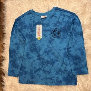 Cat & Jack Boys S Blue Tie Dye‎ Earth Graphic Long Sleeve Tee NWT